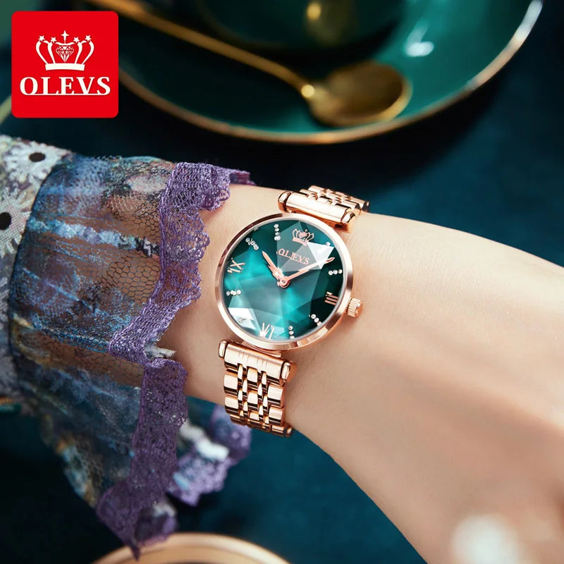 OLEVS Neue Frauen Luxus Jewel Quarz Uhren Wasserdichte Edelstahl Armband Uhr Für Frauen Mode Datum Uhr Diamant Spiegel