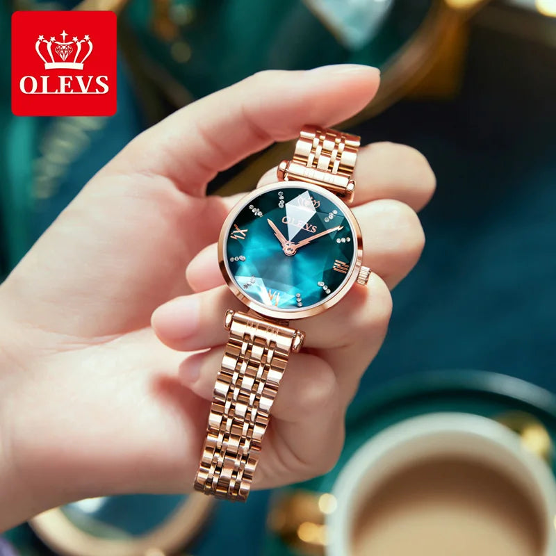 OLEVS Neue Frauen Luxus Jewel Quarz Uhren Wasserdichte Edelstahl Armband Uhr Für Frauen Mode Datum Uhr Diamant Spiegel