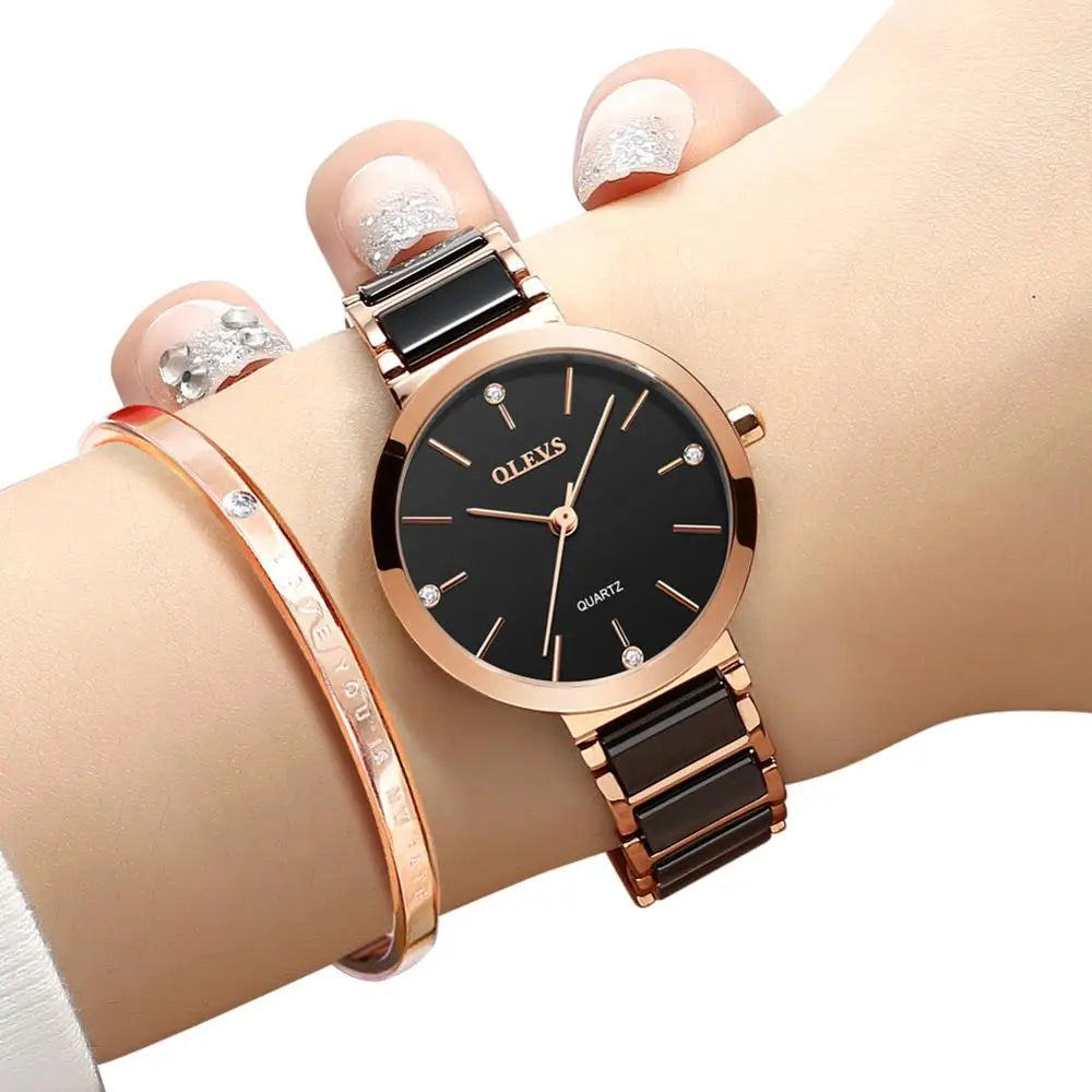 OLEVS Neue Mode Keramik Armband Quarz Frauen Uhr Wasserdicht Luxury Brand Uhr Für Frauen Datum Uhr Geschenk