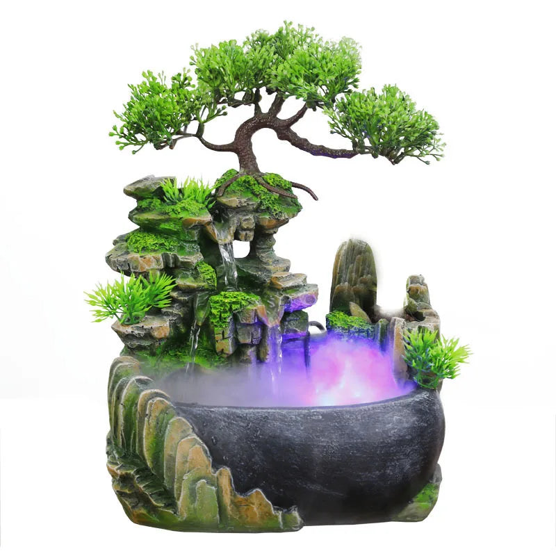 Reichtum Feng Shui Unternehmen Büro Tischplatte Ornamente Desktop Fließende Wasser Wasserfall Brunnen Mit Farbwechsel Led-leuchten Spray