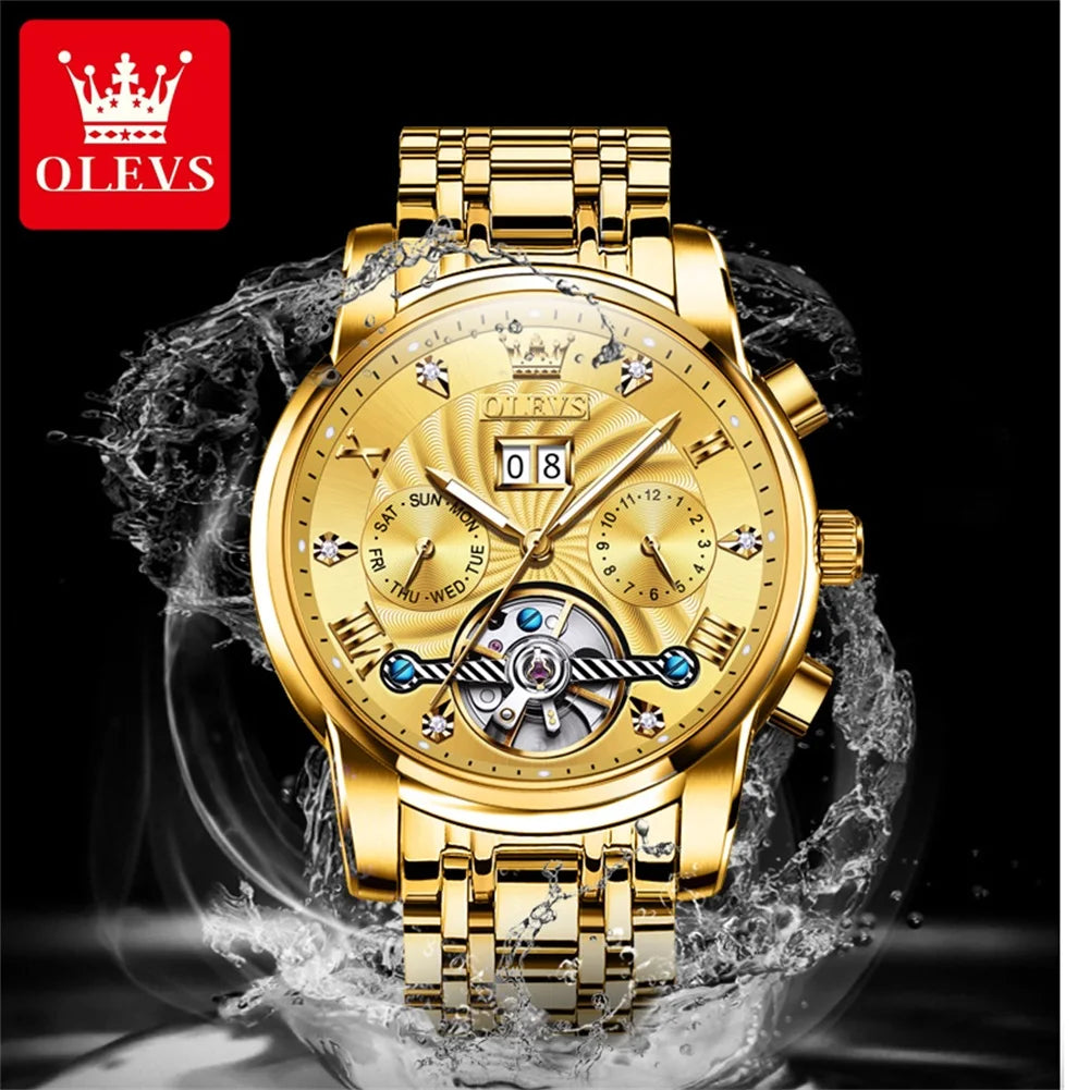 OLEVS Top Marke Männer Uhren Automatische Mechanische Uhr 50M Wasserdichte Edelstahl Skeleton Design Uhren Reloj de hombre