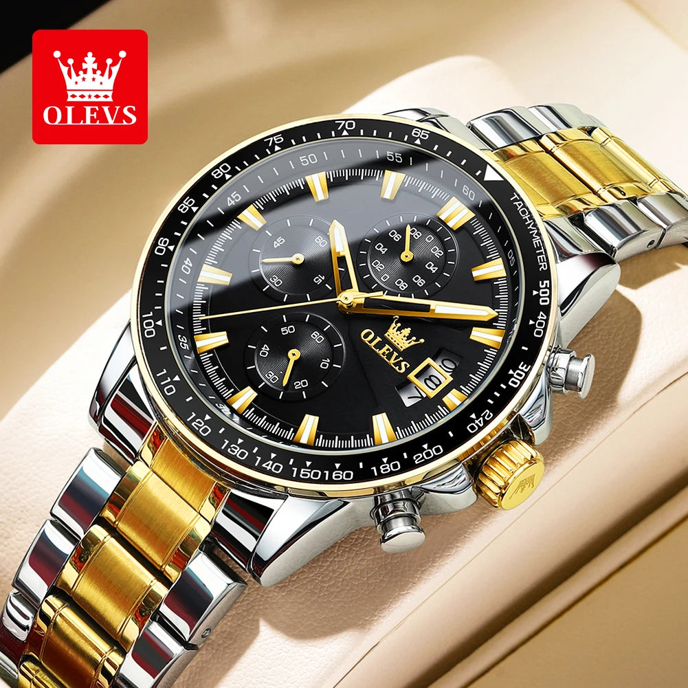 Olevs Herren uhren Top Marke klassische Original Quarzuhr für Mann wasserdichten Edelstahl Lunminous Chronograph Kalender