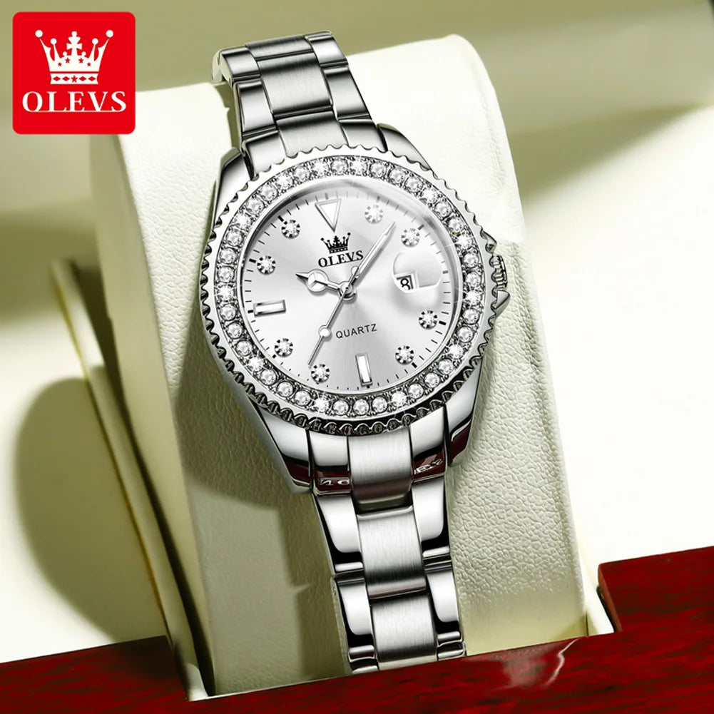 OLEVS Original Damen Quarzuhr Luxus Diamant Wasserdichte edelstahl Leder Uhr frauen Quarzuhr Mädchen Set