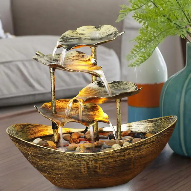 Tisch wasser brunnen 4-stufiges Lotus blatt kleiner Wasserfall brunnen USB-Schreibtisch brunnen automatische Pumpe mit Netzschalter Wohnkultur