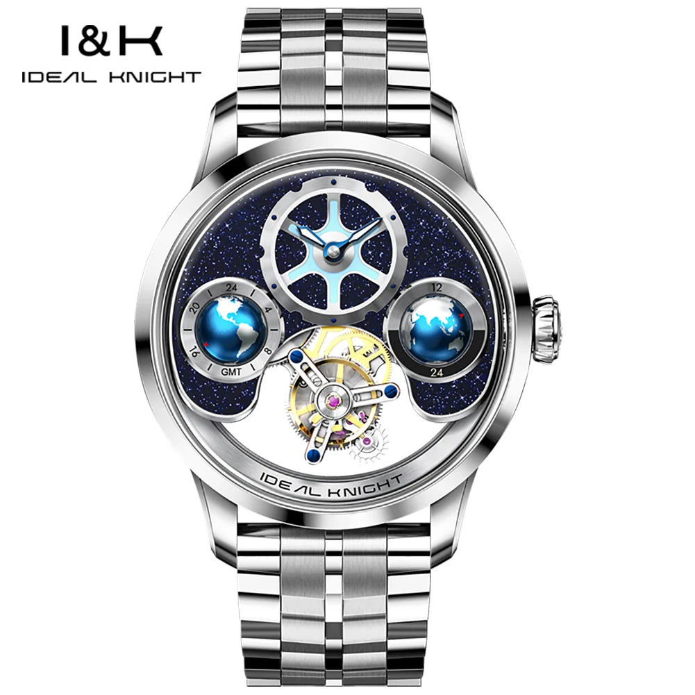 Ideale Ritter 6808 Tourbillon Uhren für Männer Blue Earth Serie High-End-Luxusmarke Skelett automatische mechanische Armbanduhren