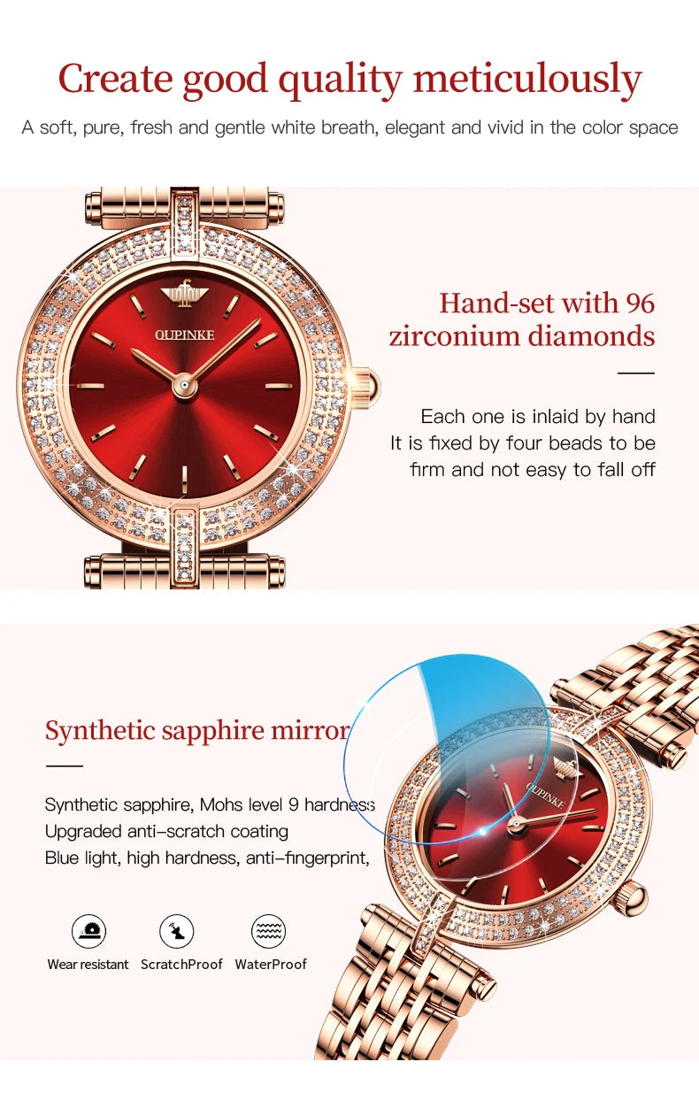 Oupinke Schweizer Quarz werk elegante Damen uhren Top Marke Original Luxus uhr für Frauen einfache Zifferblatt Handuhr