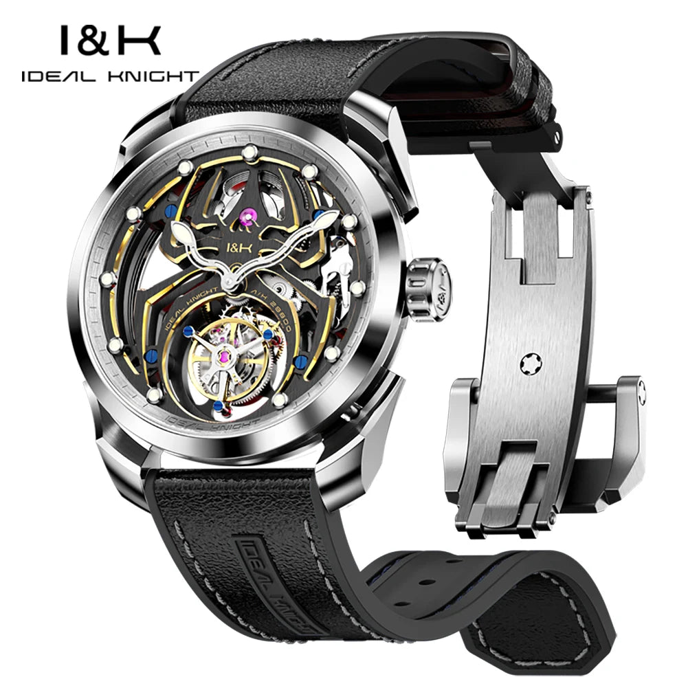 Ideale Ritter hochwertige Tourbillon Uhren für Männer Top-Marke Luxus Original Skelett Schwungrad automatische mechanische Herren uhr