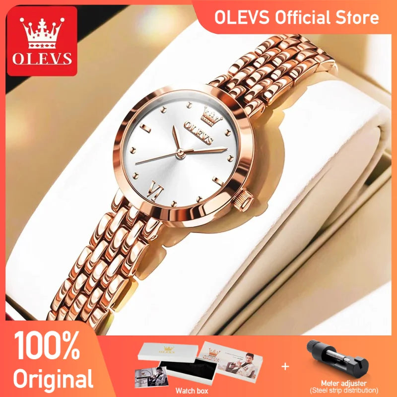 OLEVS Damenuhren, elegant, modisch, Roségold, kleines Zifferblatt, Original-Quarz-wasserdichte Armbanduhr für Damen, Armband, Geschenkbox