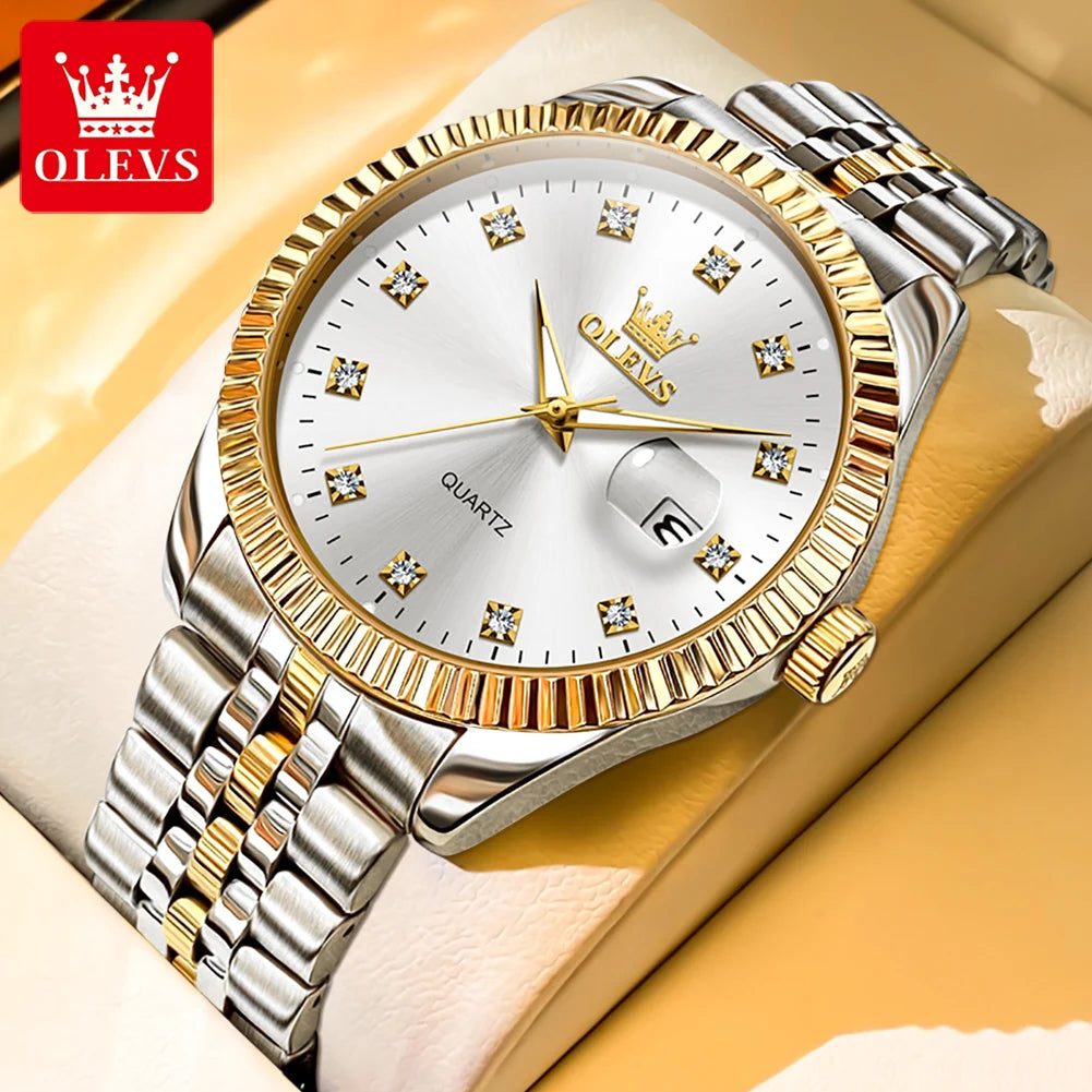 Olevs Herren uhren Luxus Gold Original Quarz Armbanduhr wasserdichte leuchtende Lupe Datum Diamant waage Casual Daily Dress