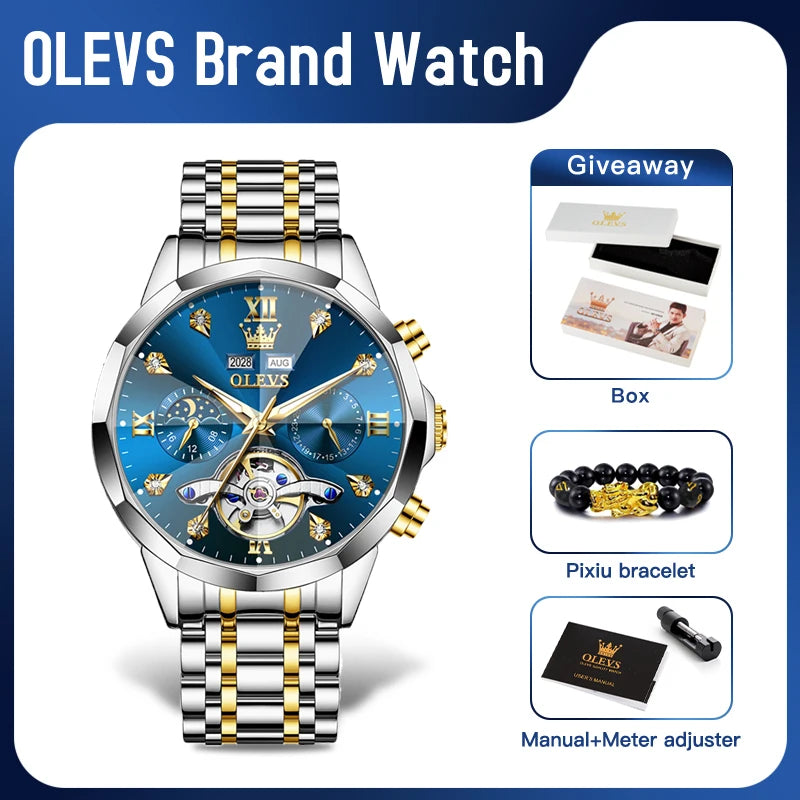 OLEVS 6621 Herrenuhr Business Marke Automatische Mechanische Uhr Wasserdichte Uhr Für Mann Mondphase Original Uhren Luxus Männer