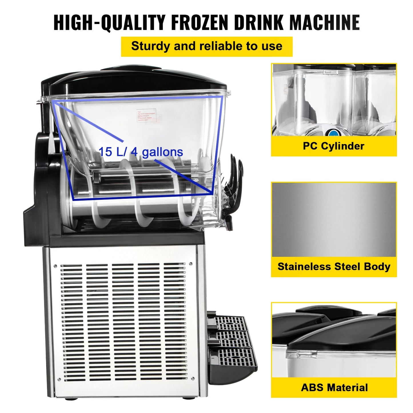 VEVOR Kommerzielle Slusheis Maschine, 3 x 15 L Slusheis Maschine 800 W 220 V Slusheis Eismaschine, Slushgerät 63 x 45 x 80 cm Slushy Maker Maschine, 2 Modi Intelligentes LED-Bedienfeld Slushy Maker