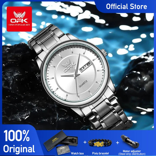 Opk 6022 Uhren für Männer Casual Fashion Quarz Armbanduhr reloj hombre antike wasserdichte Edelstahl Dual Kalender Display