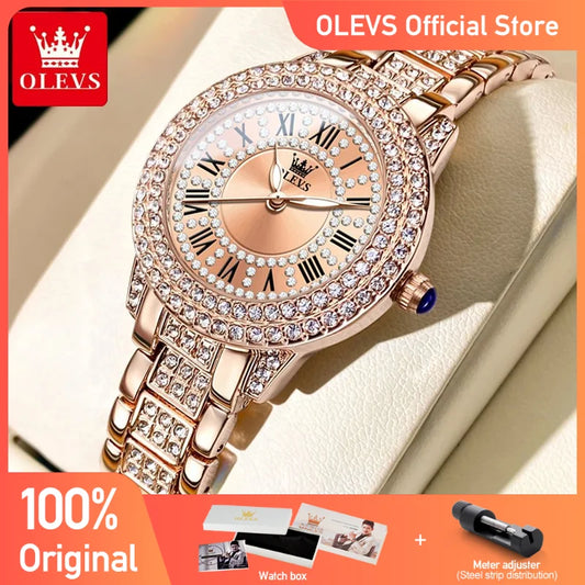 OLEVS frauen Uhren Mode Original Quarz Armbanduhr für Damen Römischen Zifferblatt Dazzling Diamant Wasserdicht Leucht Luxus Neue