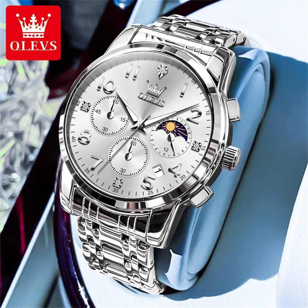 OLEVS 3628 Herrenuhr Original Quarzuhr Wasserdicht Leuchtende Uhr Für Männer Mondphase Multifunktionale Chronograph Herren Geschenke