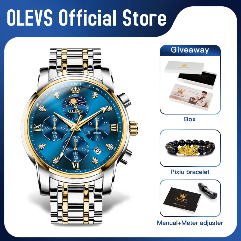 OLEVS 3655 Herrenuhr Original Markenuhr Für Männer Quarzuhr Multifunktionale Chronograph 30 Mt Wasserdicht Automatische Datum Geschenke