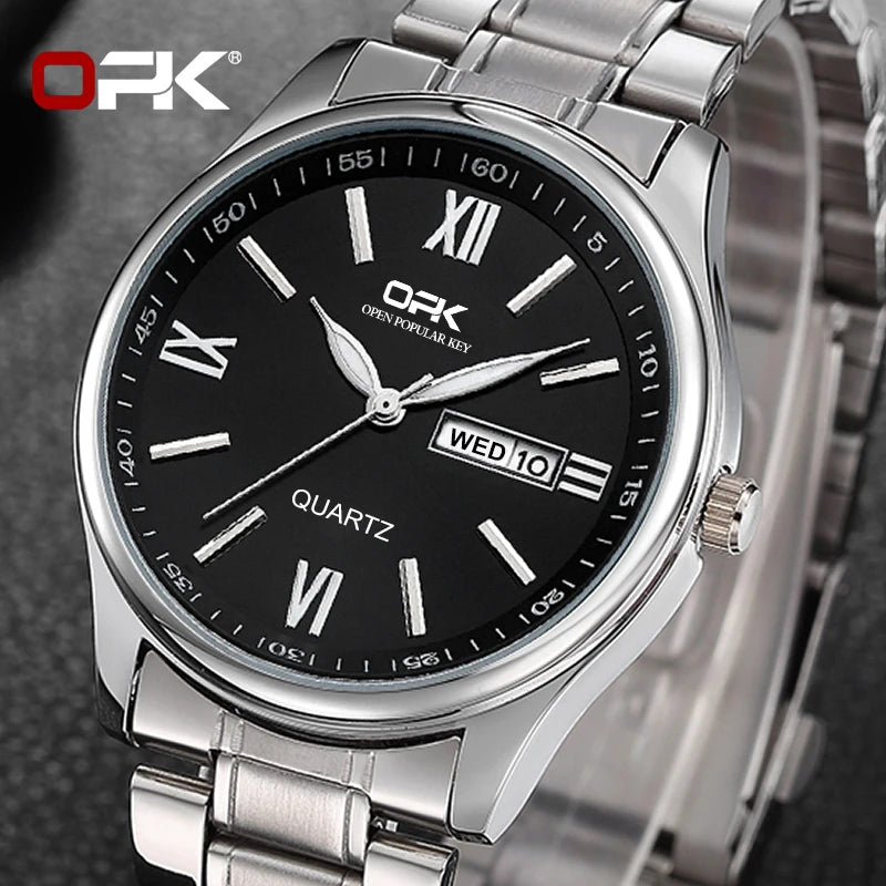 Opk Uhren für Herren Mode Quarz Armbanduhr Original wasserdichte leuchtende Automatik werk Dual Kalender Display reloj