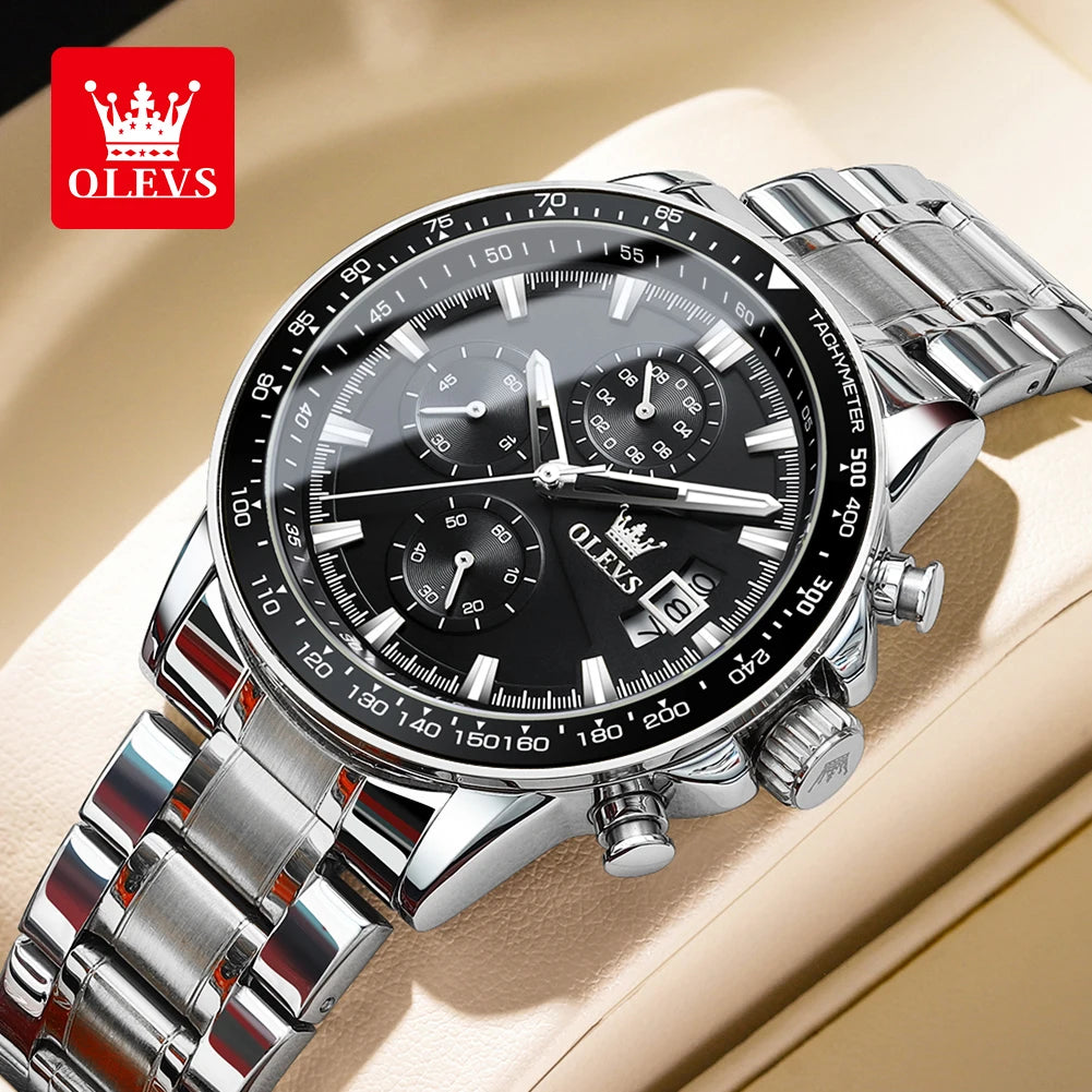 Olevs Herren uhren Top Marke klassische Original Quarzuhr für Mann wasserdichten Edelstahl Lunminous Chronograph Kalender