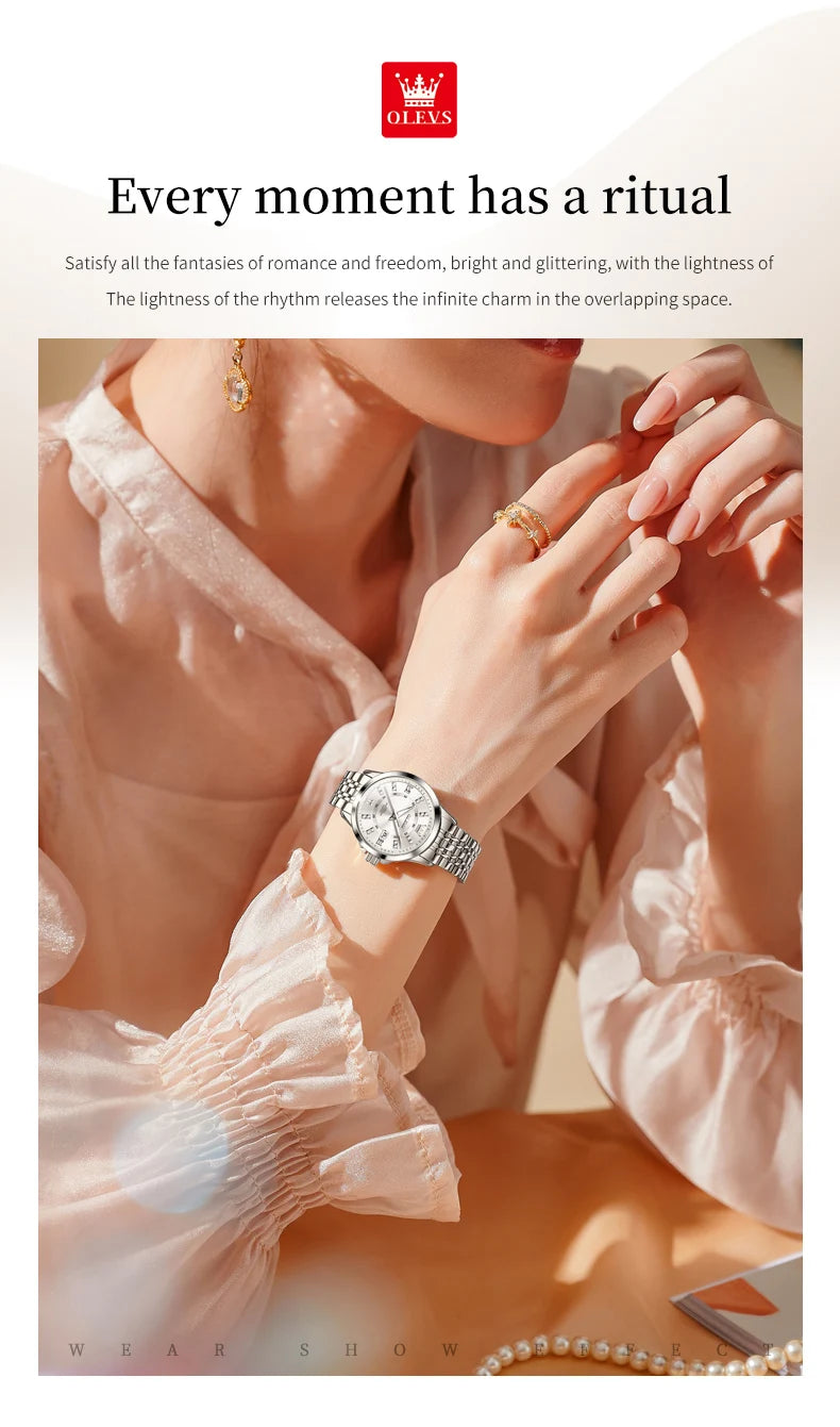 OLEVS 3620 Damenuhren, elegante Mode, Quarz-Wirtwatch für Damen, Diamant-Skala, wasserdicht, leuchtend, Automatikuhr