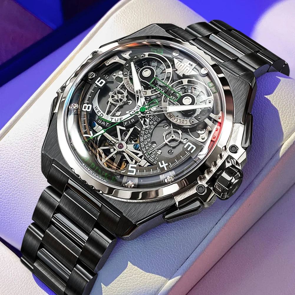 Oupinke Luxus Herren uhr Skelett automatische mechanische Armbanduhr für Männer italienische Designer Kollaboration Herren uhren neu