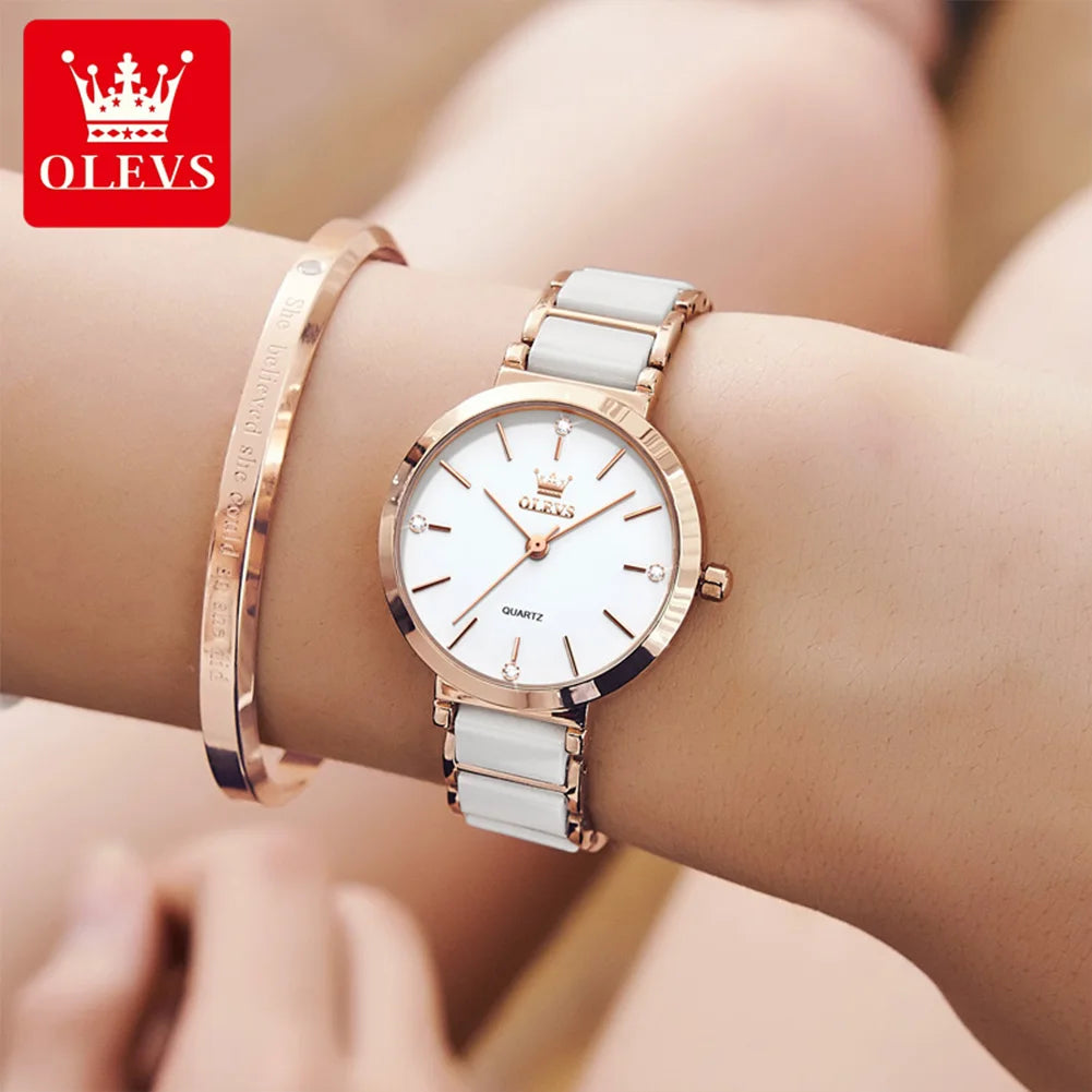 OLEVS Neue Mode Keramik Armband Quarz Frauen Uhr Wasserdicht Luxury Brand Uhr Für Frauen Datum Uhr Geschenk