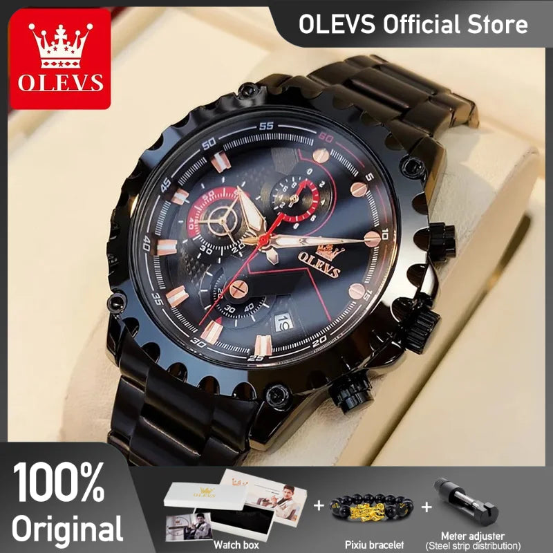 OLEVS Uhren Herren Top Marke Luxus Uhr Casual Edelstahl 24 Stunde Moon Phase Männer Uhr Sport Wasserdichte Quarz Chronograph