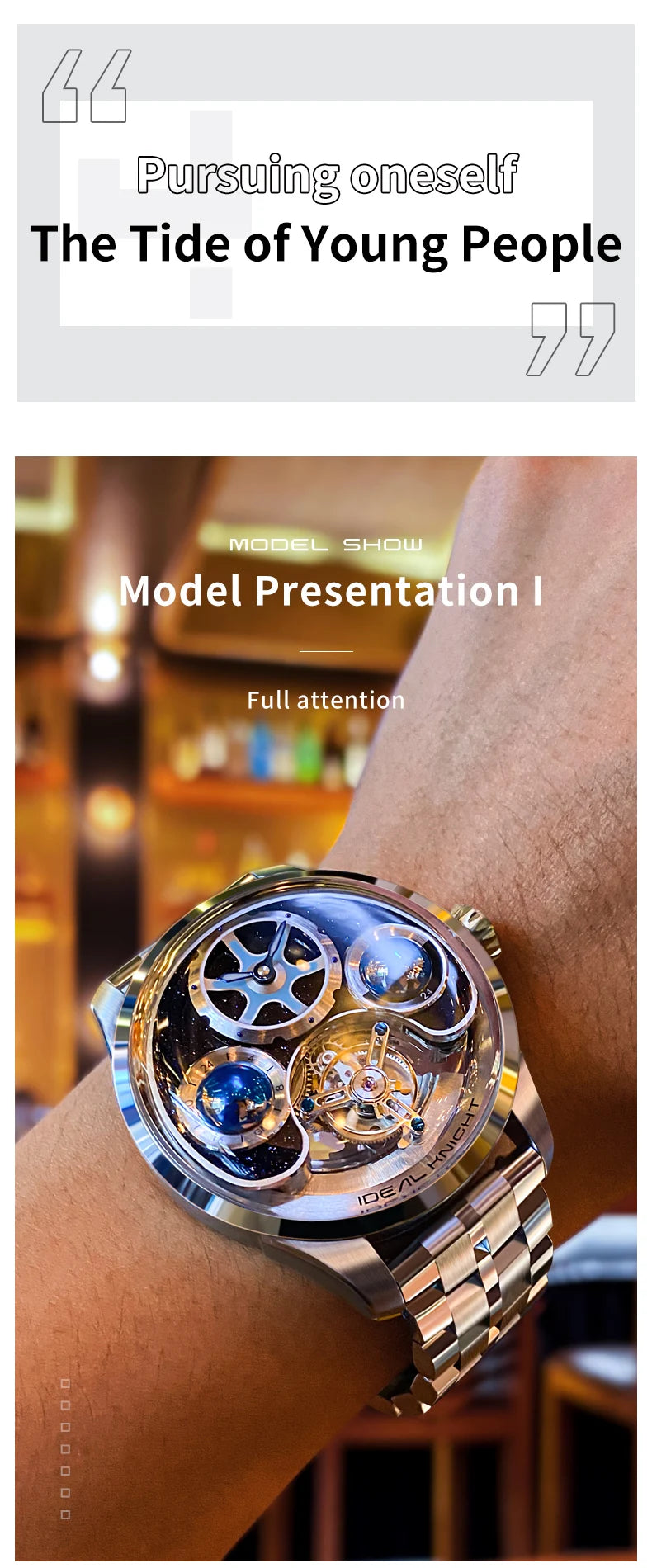 IDEAL KNIGHT 6808 Hollow Tourbillon Watch Luxury Brand Men Watch Fashion Business Waterproof Luminous Blue Earth Design Watch ﻿