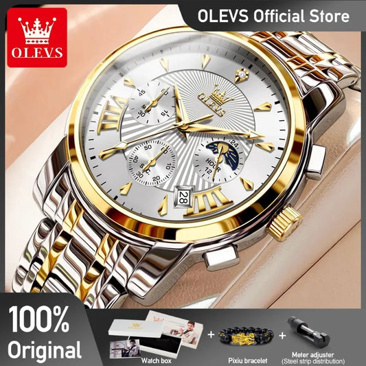 OLEVS Herrenuhren, Top-Marke, multifunktionale Chronograph-Armbanduhr, Original-Quarzuhr für Herren, wasserdichte leuchtende Uhr