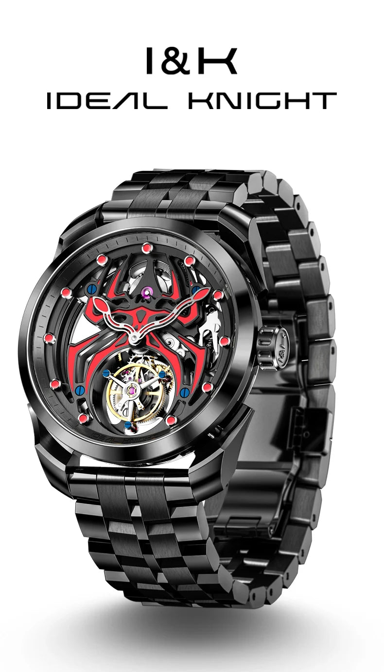 Ideale Ritter Tourbillon Uhren für Männer High-End-Luxusmarke Skelett Schwungrad voll automatische mechanische Herren Armbanduhr