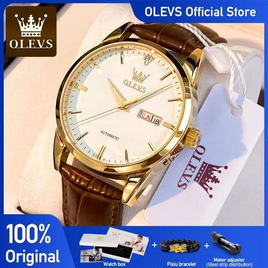 Olevs Top Marke Männer klassische Quarz wasserdichte Uhr Leder armband Business beliebte Freizeit uhr für Mann original leuchtend