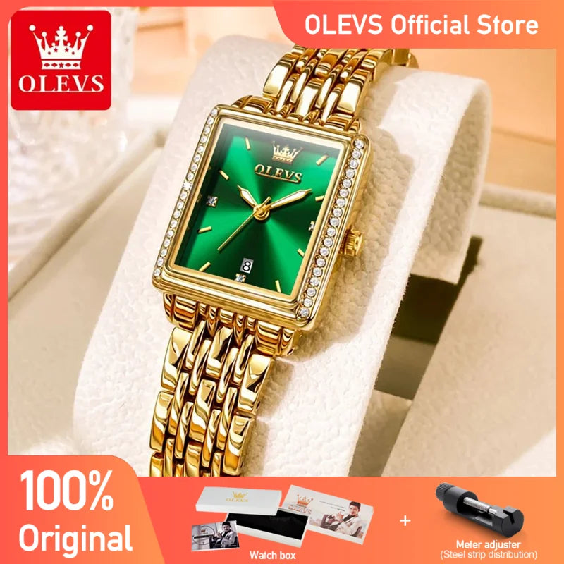 OLEVS Damenuhren, elegante Mode, Original-Quarzuhr für Mädchen, wasserdicht, leuchtend, goldenes Licht, Luxus-Armbanduhr, Datum