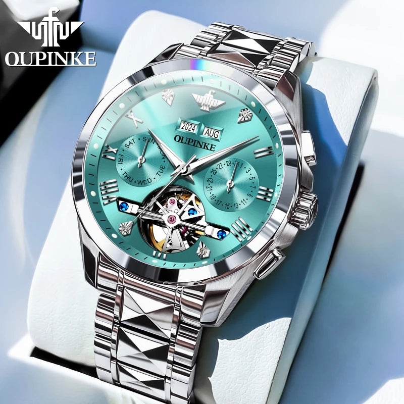 OUPINKE Top Marke männer Uhren Luxus Sapphire Automatische Mechanische Uhr für Mann Wolfram Stahl Tourbillon Wristwath Kalender