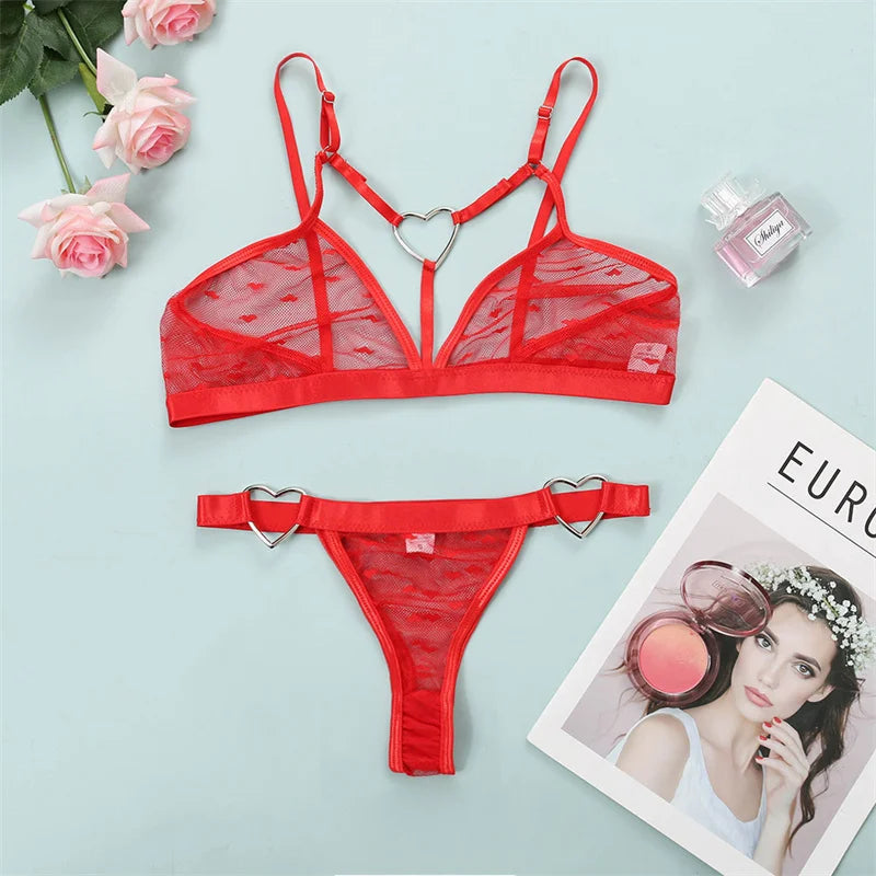 Verführerisches Herzchen-Dessous Set aus weichem Mesh