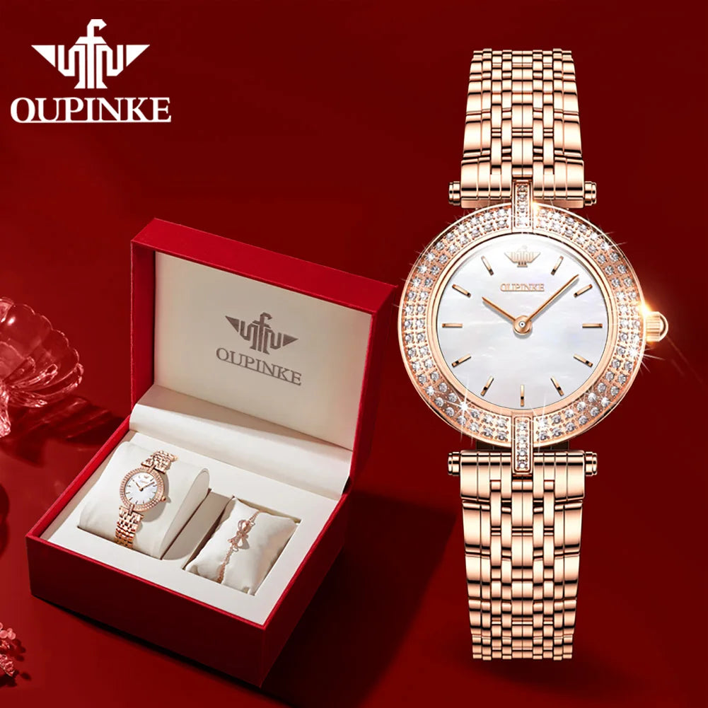 Oupinke Schweizer Quarz werk elegante Damen uhren Top Marke Original Luxus uhr für Frauen einfache Zifferblatt Handuhr