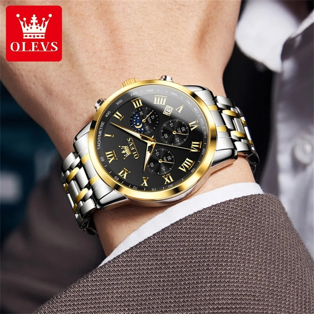 Olevs 5529 Top Luxusmarke Herren uhr wasserdichte leuchtende Edelstahl Mondphase Timing Code Uhr neue Quarz Herren uhr