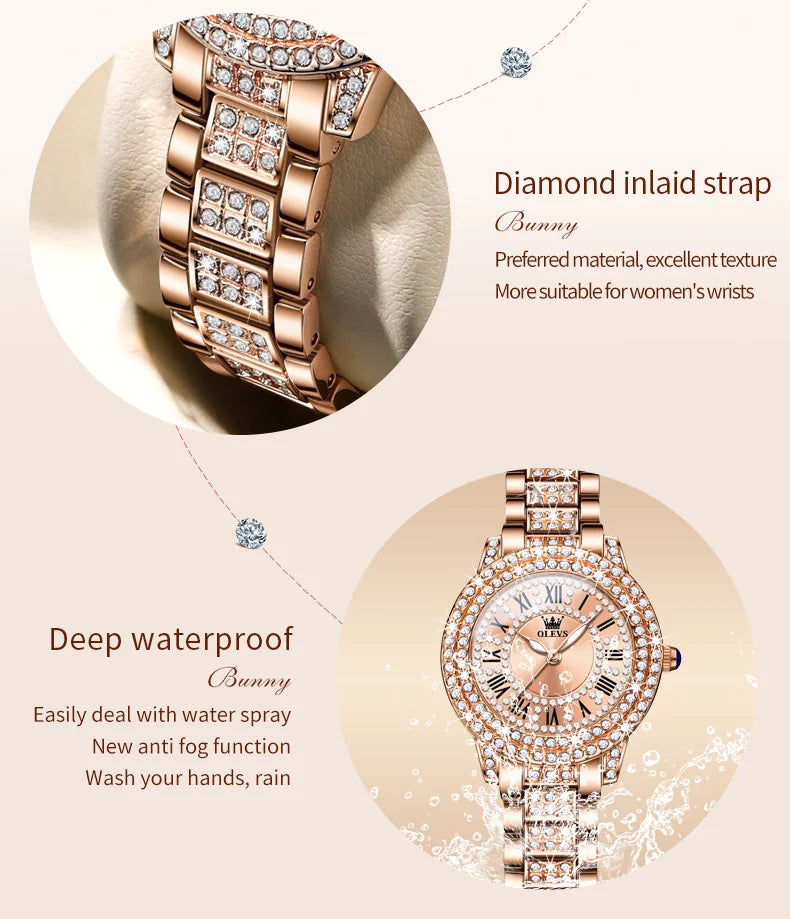 OLEVS frauen Uhren Mode Original Quarz Armbanduhr für Damen Römischen Zifferblatt Dazzling Diamant Wasserdicht Leucht Luxus Neue