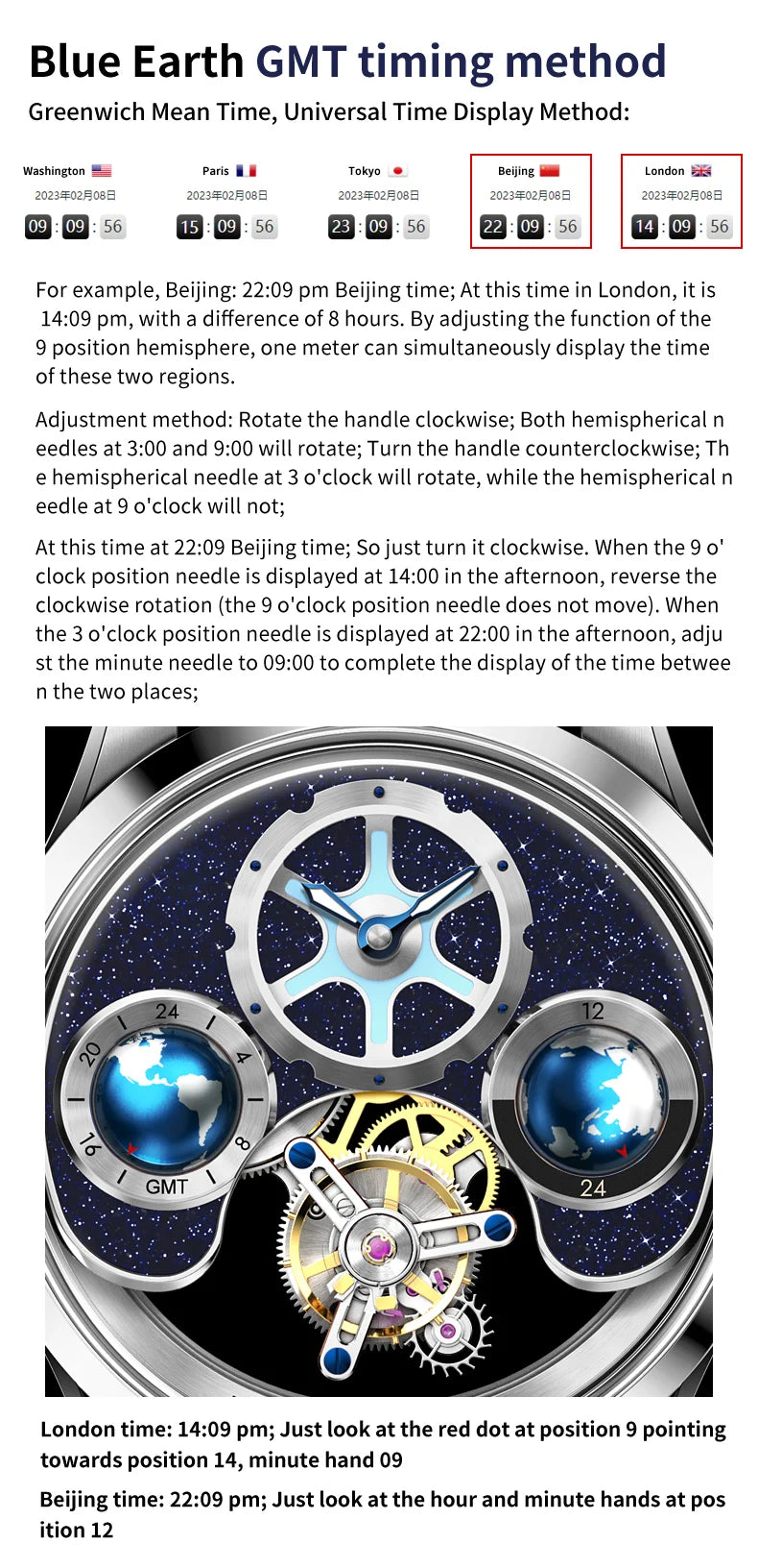 IDEAL KNIGHT 6808 Hollow Tourbillon Watch Luxury Brand Men Watch Fashion Business Waterproof Luminous Blue Earth Design Watch ﻿