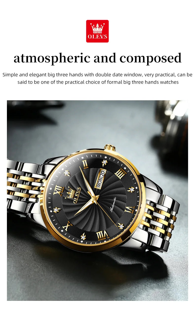 OLEVS Top Marke Männer Automatische Mechanische Uhr Wasserdichte Edelstahl Armband Klassische herren Uhr