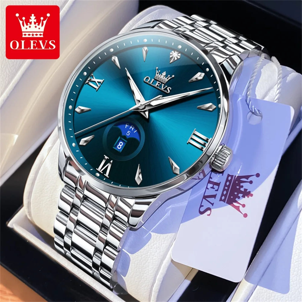 OLEVS 3646 Herrenuhr Original Business Simply Quarz Großes Zifferblatt Wasserdicht Leuchtende Reloj Dual Kalender Display Uhr Für Mann