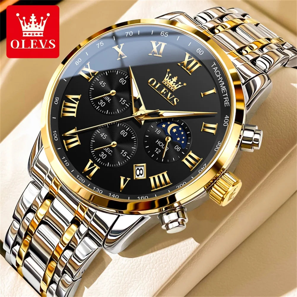 OLEVS 5529 Herrenuhr Original Wasserdicht Leuchtende Quarzuhr Automatische Datum Uhr Für Männer Mondphase Mit Box Reloj Hombre