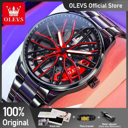 OLEVS 9937 Herrenuhr Original drehbares Radnaben-Zifferblatt, modischer Trend, Quarzuhr, wasserdicht, leuchtend, Edelstahl, Reloj