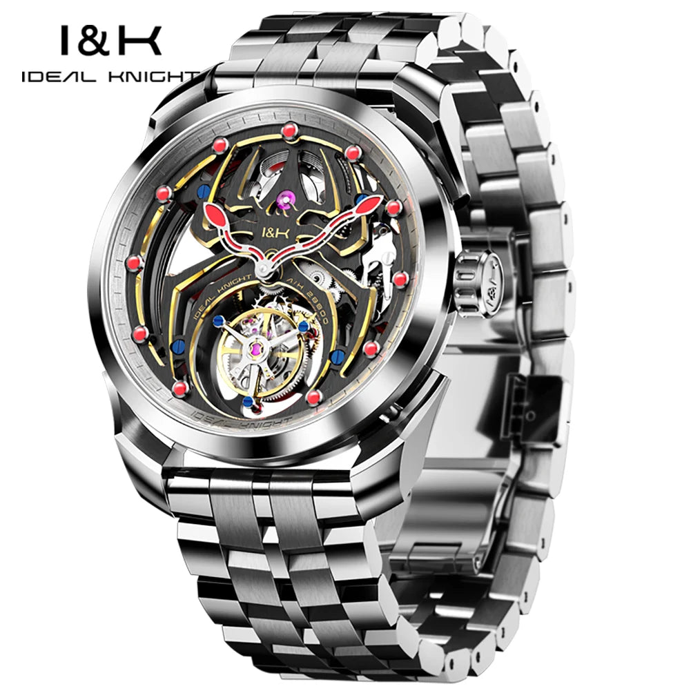 Ideale Ritter hochwertige Tourbillon Uhren für Männer Top-Marke Luxus Original Skelett Schwungrad automatische mechanische Herren uhr