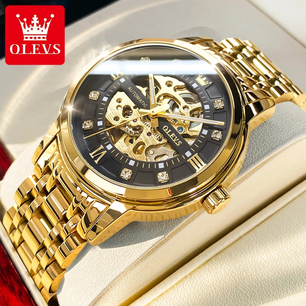 OLEVS 9901 Herrenuhren Original Mode Luxus Aushöhlung Mechanische Armbanduhr Wasserdicht Leuchtende Automatikuhr Für Mann