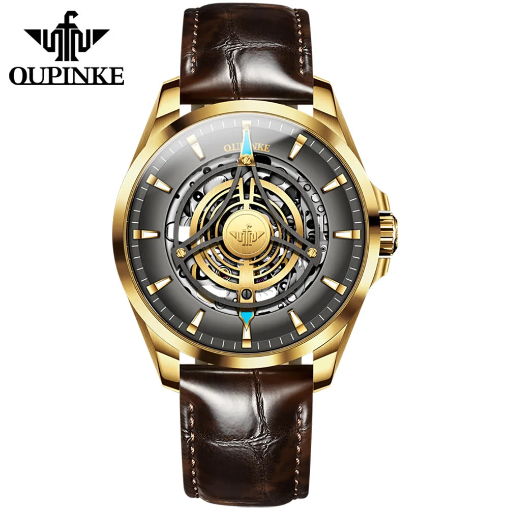 Oupinke 3206 automatische mechanische Uhr für Männer hohl 40mm Zifferblatt Original Handuhr synthetischen Saphir Spiegel Mann Uhren