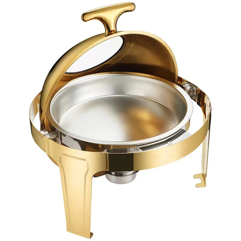 Luxus Chafing Dish Gold - 6,5L Runder Speisenwärmer für Catering und Buffet