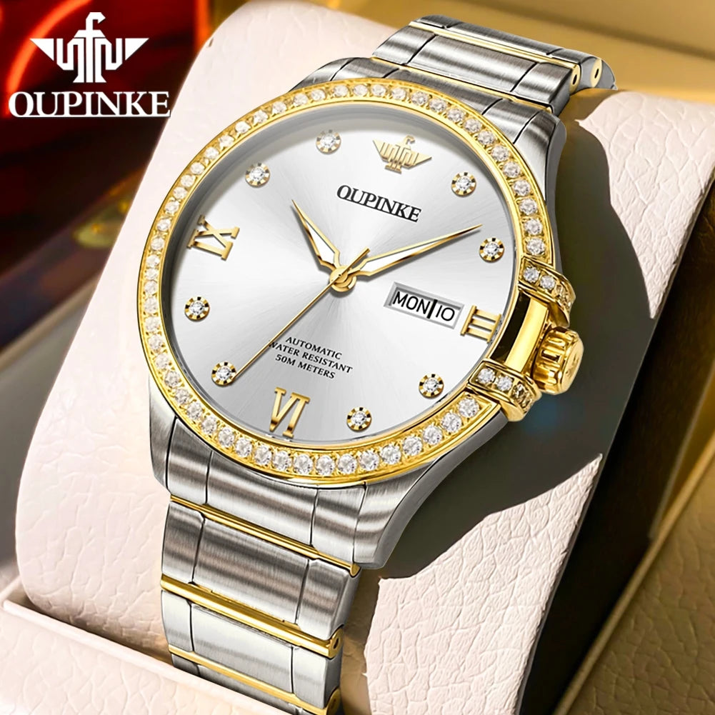 OUPINKE 3195 Männer Uhr Luxus Marke Importierte Bewegung Automatische Mechanische Uhr Mode Wasserdicht Business Diamant herren Uhr