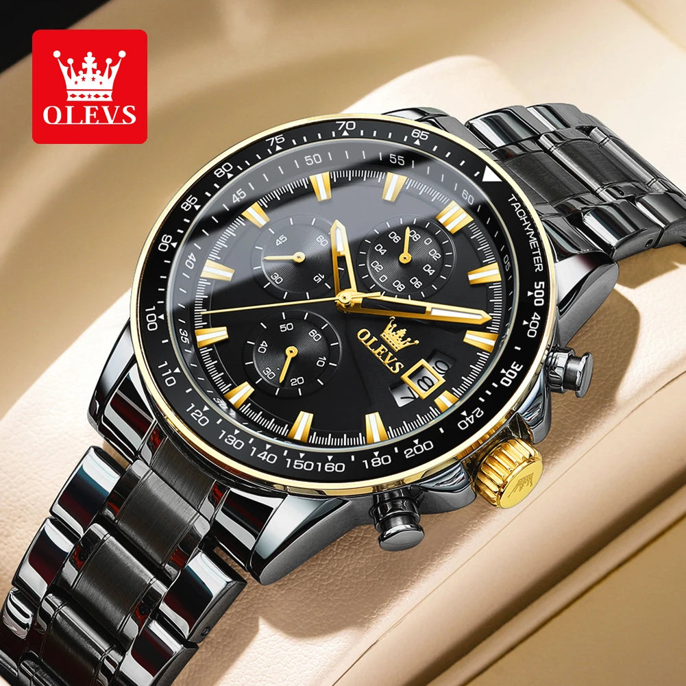 Olevs Herren uhren Top Marke klassische Original Quarzuhr für Mann wasserdichten Edelstahl Lunminous Chronograph Kalender