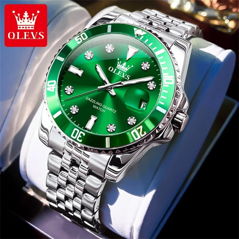 OLEVS 9809 Herrenuhr Original Mode Quarzuhr Zirkon Skala Wasserdicht Leucht Reloj Hombre Automatische Datum Uhr Für Mann