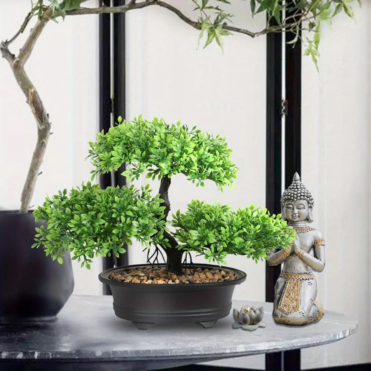 1pc künstlicher Bonsai-Baum: ein Zen-Garten-Akzent künstliche Pflanze pp Material schwarzer Pflanzer Home Office Party Dekoration