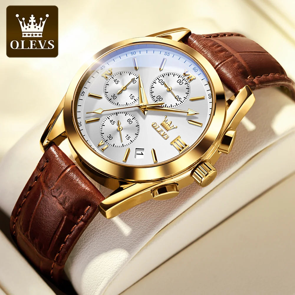 2021 OLEVS Neue Mode Herren Uhren Top-marke Luxus Quarz Uhr Premium Leder Wasserdichte Sport Chronograph Uhren Für Männer