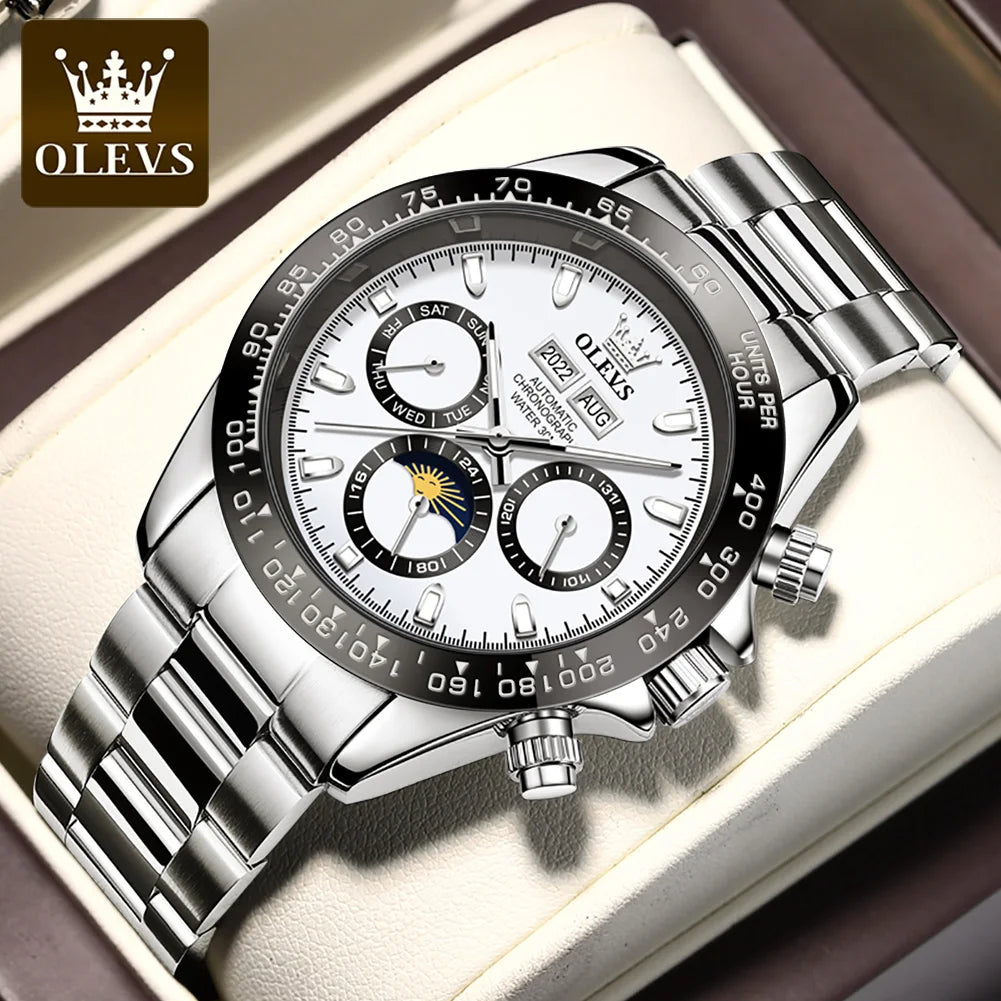 OLEVS 6654 Herrenuhr Original Luxusmarke Chronograph Automatische mechanische Sportarmbanduhr Wasserdicht leuchtende Uhr für Herren